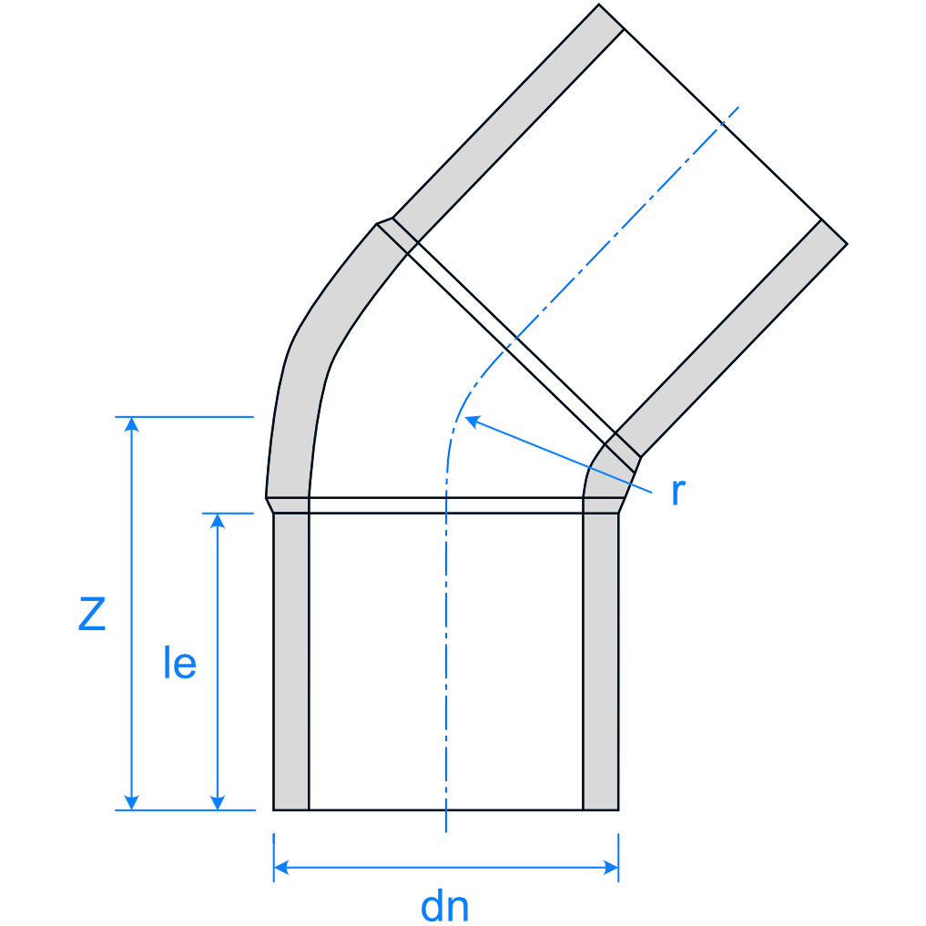 Mill Pro Elbow Mld 45 LS Blu Ill