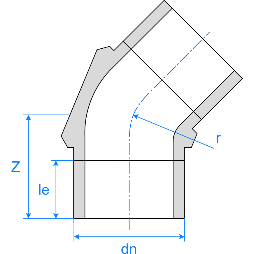 RR Elbow Fab 45 LS Blk Ill